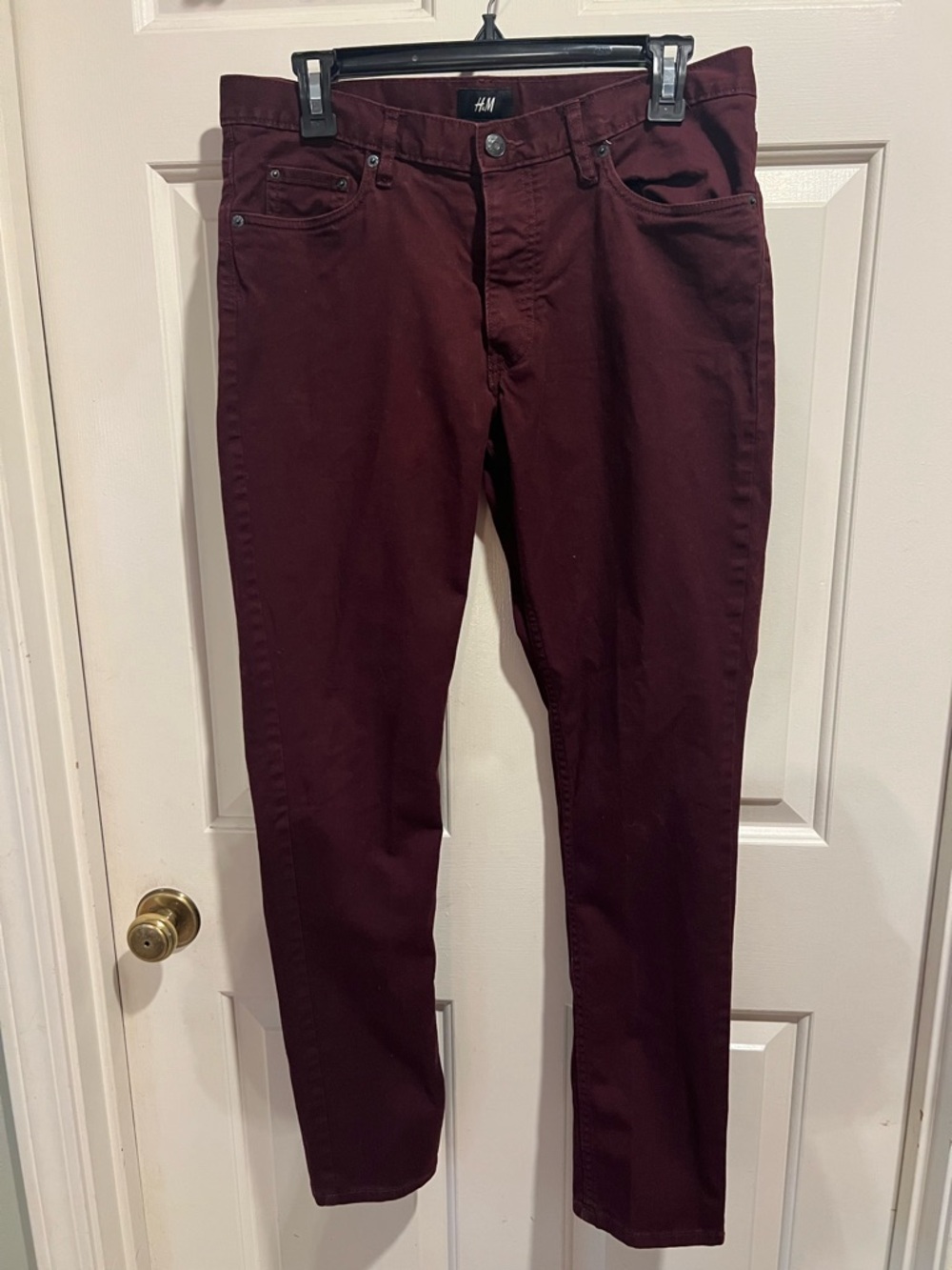 H&M Slim Straight Burgundy Denim Pants